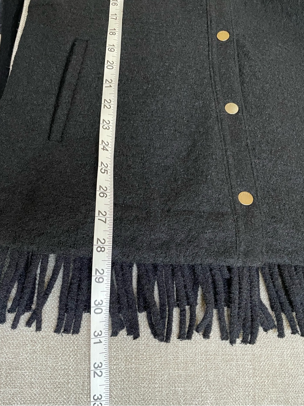 Chico’s Black Boiled Wool Heavy Button Down Fringe Jacket Size 1 Medium 8-10 - Picture 11 of 12